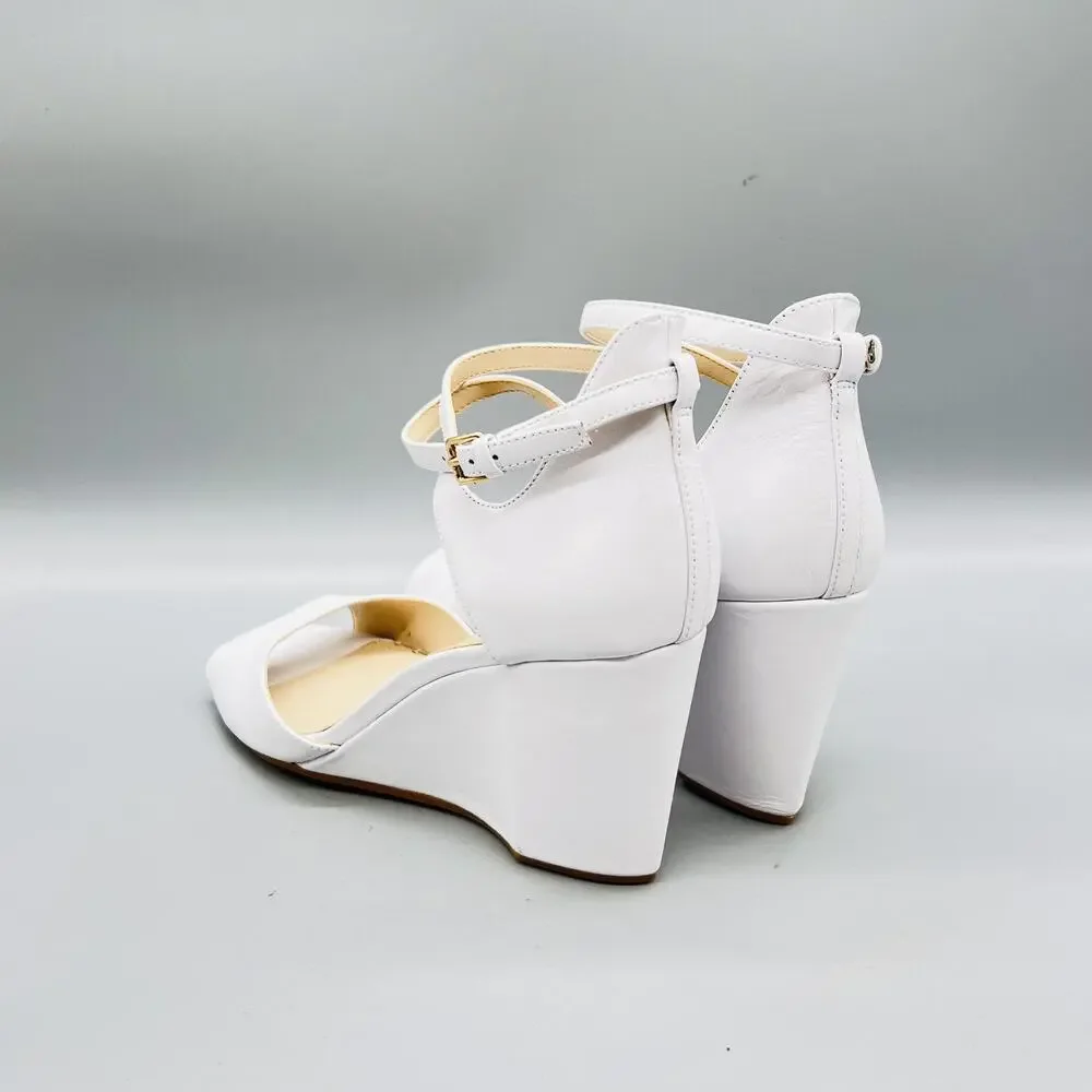 Cole Haan Sandals Womens 8.5 White Leather Grand 360 Strappy Ankle Wedge Shoes